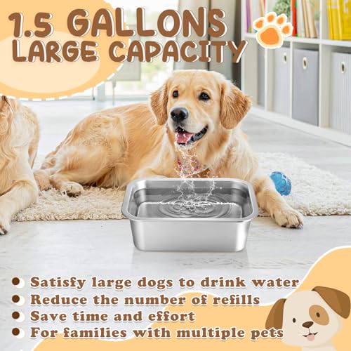 MEWTOGO 1.5 Gallons Large Capacity Food Grade Stainless Steel Dog Bowls - size: 1.5 Gal