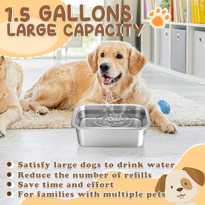 MEWTOGO 1.5 Gallons Large Capacity Food Grade Stainless Steel Dog Bowls - size: 1.5 Gal