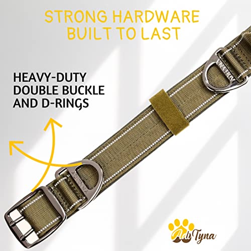 ADITYNA Heavy Duty Green Dog Collar for Medium Dogs with Traffic Handle - color: Ranger Green, size: Medium: Fit 15-19" Neck