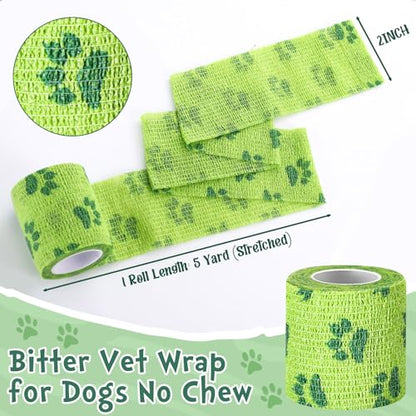 Geiserailie 6 Rolls No Chew Bandage for Dogs Self Adhesive Non-Woven Bitter Bandage Wrap for Dogs' Legs Paws Wounds Cats Animal, Green(2 Inches X 5 yd) - size: 2 Inches X 5 Yd