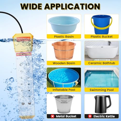 Immersion Water Heater, 2000W Portable Pool Heater with Thermostat & Auto Shut-Off, Electric Bucket Heater with Protective Cover for Inflatable/Above Ground Pools, Bathtub, Camping - Shiny Yellow - color: Shiny Yellow