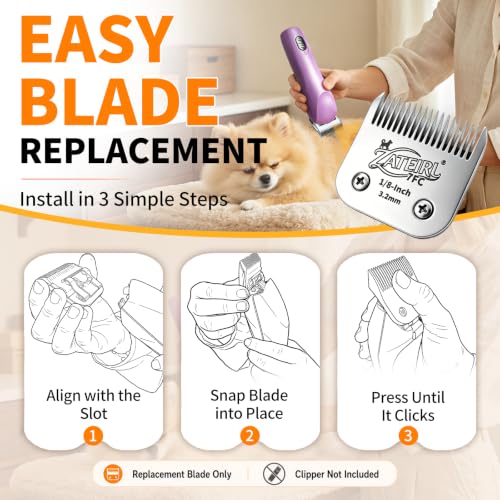 Size 7FC Detachable Pet Grooming Clipper Blade with Ceramic Cutter, 3.2mm 1/8 Inch Cut Length, Silver, Compatible with Andis, Oster A5, Wahl KM10, 3 Pack - color: Silver, size: 7FC 3.2mm - 3 Pack