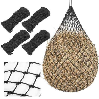 Windyun 4 Pcs Deluxe Ultra Slow Hay Feeder Nets, 42" Length with 1" Feeding Holes, Horse Supplies Heavy-Duty Top Loading Black Horse Hay Bag for Goats Sheep Livestock Barn Farm Feeding Tack(Black) - color: Black