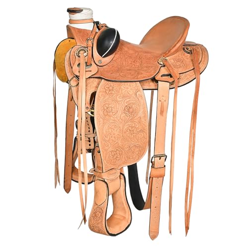 HILASON Western Horse Wade Saddle American Leather Ranch Roping | Hand Tooled & for Horses - size: 15 In