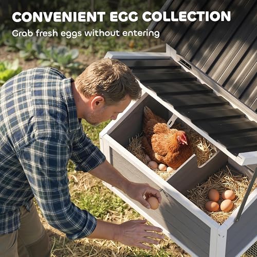 PawHut 82" Wooden Chicken Coop for 2-3 Hens with Nesting Box Gray
