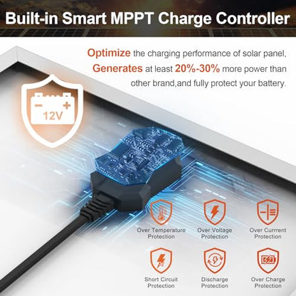 SUNER POWER 10W 12V Solar Battery Charger Maintainer, Built-in Smart MPPT Charge Controller, Adjustable Mount Bracket, Waterproof 10 Watt Solar Panel Kits for Car Automotive Boat Marine RV Trailer - size: 10W Pro