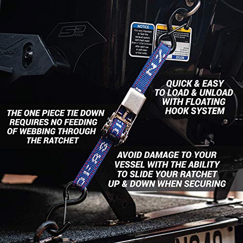 Stainless Boat Tie Down Straps to Trailer (Pack of 2) - 2,400lbs Break - 1" x 2.5’ Heavy Duty Ratchet Boat Straps UV Treated - Made in New Zealand - color: Blue, size: 2.5ft
