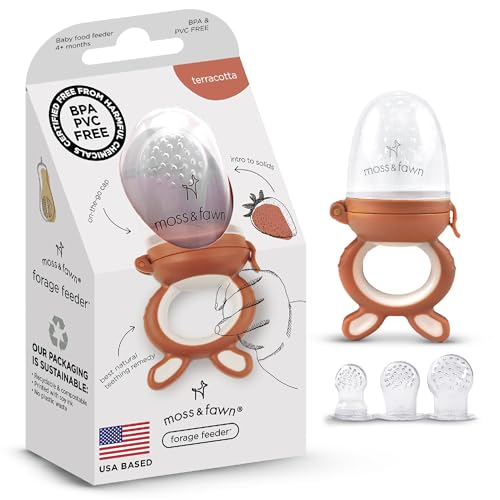 Moss and Fawn Forage Feeder - Silicone Baby Fruit Feeder - Terracotta | Frozen Breast Milk Popsicle Teether & Pacifier, BPA, PVC & Phthalate-Free - color: Terracotta