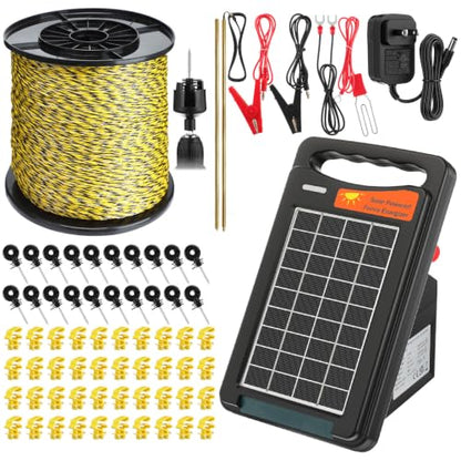 Relaxweex Solar Electric Fence Charger Kit, 10 Miles 0.18j Output, 24/7 Protection with 3366ft Polywire, 60 Insulators & Grounding Rod, All-in-one Electric Fencing for Livestock, Horse, Cattle, Garden