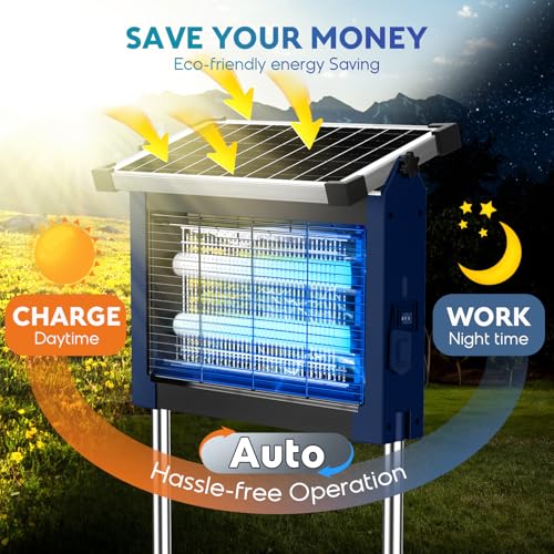 Phatroyyee Solar Bug Zapper Outdoor, 4500V Mosquito Zapper Outdoor Patio - color: Blue