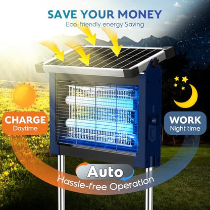 Phatroyyee Solar Bug Zapper Outdoor, 4500V Mosquito Zapper Outdoor Patio - color: Blue