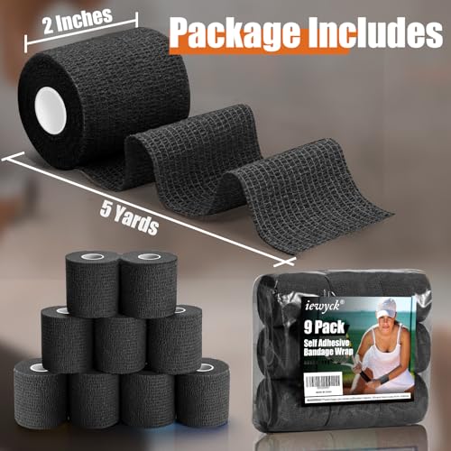 Self Adhesive Bandage Wrap, 2 Inch Elastic Cohesive Athletic Wrap Vet Wrap - color: Black