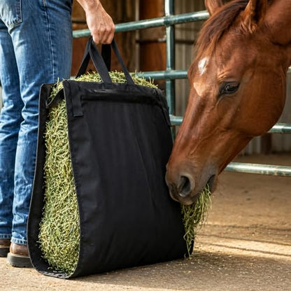 Hay Handler Bags Black Large Hay Feeder Flake Carrier for Horses Heavy Duty Nylon Holds 2 to 3 Flake Reinforced Handles Barn Stable Pasture Feeding Goats Livestock for Stable Feeding Farm