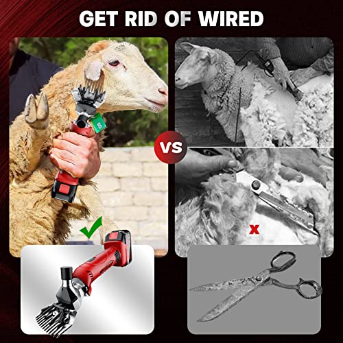 Cordless Electric Professional Sheep Shears, Sheep Clippers with 2 PCS Rechargeable Lithium Battery, 6 Speeds Heavy Duty Animal Grooming Clippers for Sheep Alpacas Goats Horse