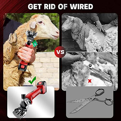 Cordless Electric Professional Sheep Shears, Sheep Clippers with 2 PCS Rechargeable Lithium Battery, 6 Speeds Heavy Duty Animal Grooming Clippers for Sheep Alpacas Goats Horse