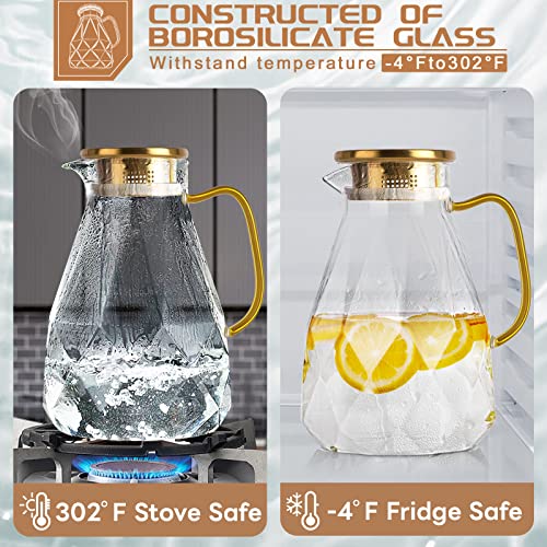 Glass Pitcher, 2.2 Liter Water Pitcher With Lid | Iced Tea Pitcher for Fridge,Carafe With Lid, Glass Water Jug For Juice, Milk, Cold Or Hot Beverages, 2 Quart - size: 74.4 Ounces