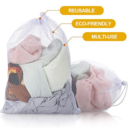 TecUnite 10 Pack Mesh Drawstring Bags for Laundry, 12 x 16 Inch, White - color: White, size: 12 x 16 Inch
