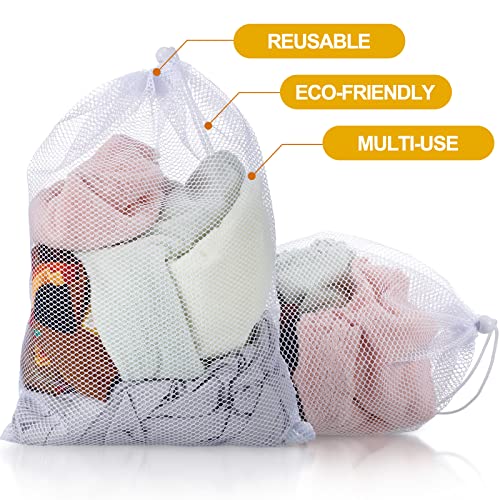 TecUnite 10 Pack Mesh Drawstring Bags for Laundry, 24 x 36 Inch, White - color: White, size: 24 x 36 Inch