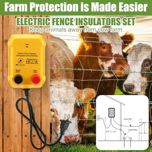 Electric Fence Kit, 7 Mile 110 VAC 0.35 J Fence Charger, 3366 ft Polywire - size: 3366FT, style: 0.35J