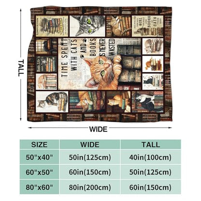Dynova Cat Blanket Cozy Plush Book Throw Blankets Cozy Plush Cats Books Lovers Gifts Fuzzy Flannel Fleece for Women Men Girls Boys 60"X50" - color: Cat Book, size: 60"x50"