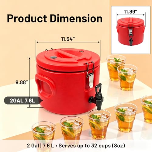 2 Gallon Insulated Beverage Dispenser 304 Stainless Steel, Double-Wall & Leak-Proof, Hot or Cold Drinks, Wide Mouth for Ice, Portable Cooler for Camping, Party, Sports - size: 2 Gallon