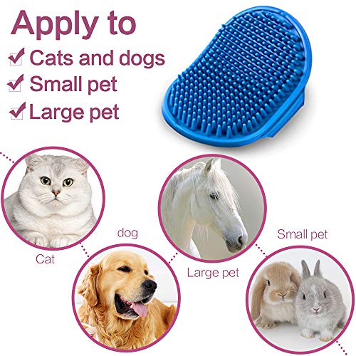 Dog Bath Brush Pet Bath Comb Brush Soothing Massage Rubber Comb 2pcs with Adjustable Ring Handle for Long Short Haired Dogs and Cats (Blue+Rose)