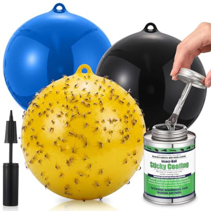 3 Pack Horse Fly Trap Balls, Sticky Coating and Brush for Outdoors