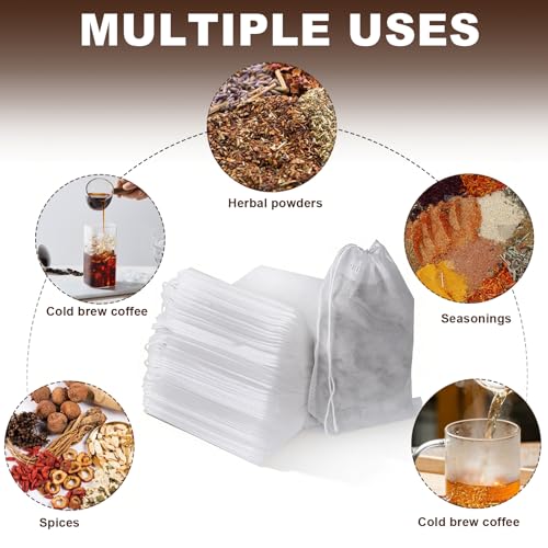 Cold Brew Coffee Filter Bags 200 Pack, Disposable Mesh Brewing Bags with Drawstring, No Mess Cold Brew Maker Bags for Coffee Concentrate, Iced Coffee, Mason Jar, Large Fine Mesh Tea Infuser Bags