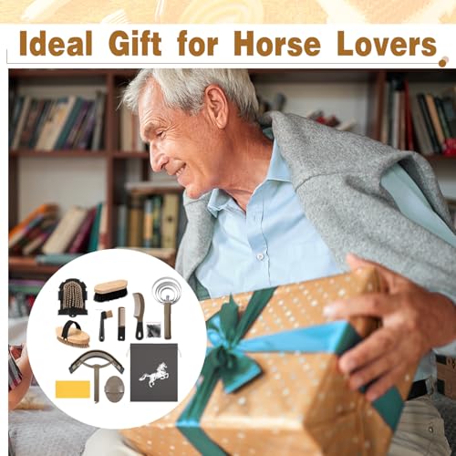 Abbylike 12 Pieces Horse Grooming Kit Equine Care Brushes, Dark Gray - color: Dark Gray