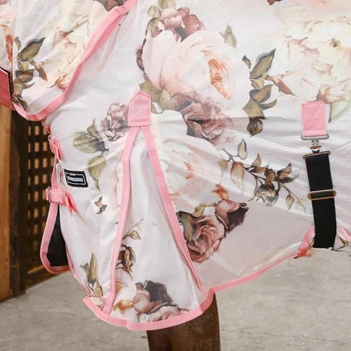 Jeffers Expression Soft Mesh Fly Sheet for Horses 78" – Rose Garden Pattern, Lightweight Mesh Combo Neck Sheet, Breathable UV Protection, Summer Horse Blanket with Straps for Stable or Turnout