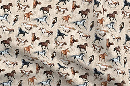 Spoonflower Fabric Paint Horses Tan Brown Animals on Polartec(R) Fleece