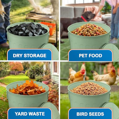 Plexon 20 Gallon Metal Trash Can with Lid Outdoor Large Trash Bin Steel Garbage Can for Garage Patio Farmhouse Bucket Bird Seed Storage Can Heavy Duty Round Container, Green - color: Green