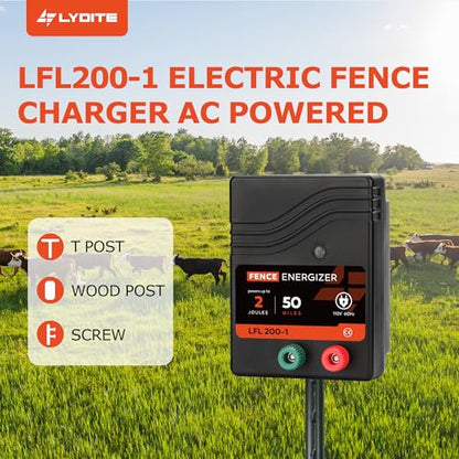 Electric Fence Charger, Electric Fence Energizer 2 Joule Plug-in Ac Powered - size: LFL200-1