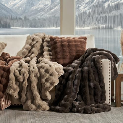 EverGrace Faux Rabbit Fur Bubble Throw Blanket, 50"x60", Dark Brown - color: Dark Brown, size: 50"x60"