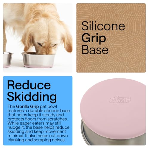 GORILLA GRIP Dog Bowls, Food Grade Stainless Steel, Set of 2, 2 Cup, Pink | 304 Stainless Steel Pet Feeding Bowls Hold 16 fl oz Each, Dishwasher Safe, Rust Resistant, BPA Free Rubber Base - color: Light Pink, size: 2 Cup (16 Oz)