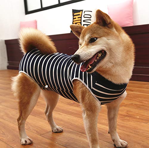 Dog Recovery Suit Abdominal Wound Puppy Surgical Clothes Post-Operative Vest Pet After Surgery Wear Substitute E-Collar & Cone(XL, Blue Stripe) - color: Blue Stripe, size: X-Large (Pack of 1)