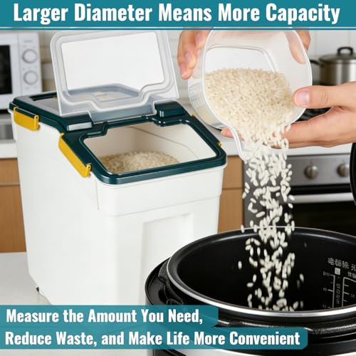 4 Pack Rice Container 25 lbs Large Bulk Flour Sugar Storage Holdhouse Plastic Grain Cereal Dry Goods Bin with Spoon and Measuring Cup for Kitchen Pantry Organization - Blue - color: Blue, 4 Pack