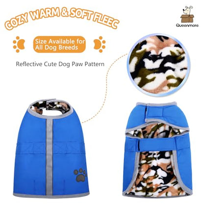 Queenmore Cold Weather Dog Coats Loft Reversible Winter Fleece Dog Vest Waterproof Pet Jacket Available in Extra Small, Small, Medium, Large Extra Large Sizes - color: Blue, size: Small
