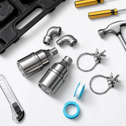 Hicarer 2 Set 304 Stainless Steel Water Float Valve 1/2" to 3/4" Automatic Water Level Control Shut off Float Valve for Watering Tank, Livestock Troughs, Pool, Distiller