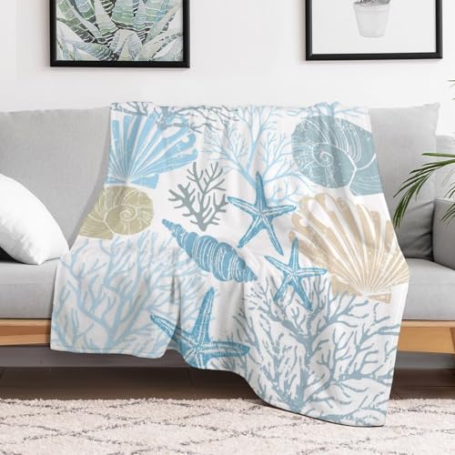 Starfish Seashell Fleece Throw Blanket for Couch Adults Teens 40" X 50" - color: Starfish Seashell, size: 40x50 inch
