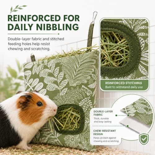 Rabbit Hay Feeder, Guinea Pig Hay Holder & Bunny Hay Feeder – Durable Hanging Hay Bag for Rabbits Chinchillas Guinea Pigs Bunnies – Chew-Resistant Hay Holder for Small Animals (Grass Green) - color: Grass Green