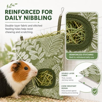Rabbit Hay Feeder, Guinea Pig Hay Holder & Bunny Hay Feeder – Durable Hanging Hay Bag for Rabbits Chinchillas Guinea Pigs Bunnies – Chew-Resistant Hay Holder for Small Animals (Grass Green) - color: Grass Green