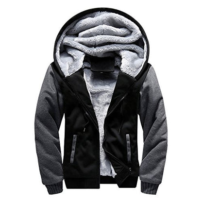 MANLUODANNI Men's Casual Hooed Hoodies Thick Wool Warm Winter Jacket Coats - color: 02black, size: Medium