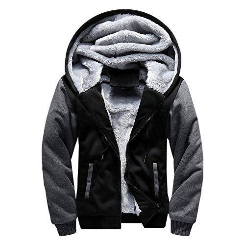 MANLUODANNI Men's Casual Hooed Hoodies Thick Wool Warm Winter Jacket Coats - color: 02black, size: Large