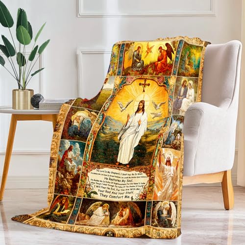 Christian Jesus Blanket Christian Prayer & Scripture Throw Blanket - Inspirational Bible Verses, Ultra-Soft Lightweight Flannel (60"X50") for Adults & Kids - Uplifting Faith Gift - color: Christian Jesus, size: 60"x50"