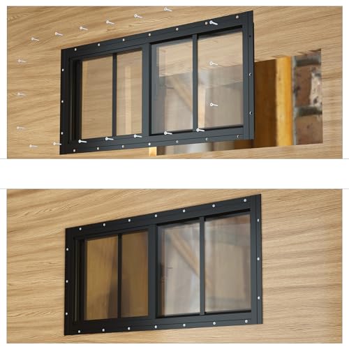 Yuzzy Shed Windows 2 Pack, 10"x23" Sliding Windows Transom Window with Tempered Glass and Removable Fiberglass Screen for Shed, Chicken Coop, Playhouse, Household, Garage, Barns (Black) - color: Black, size: 10"x23"