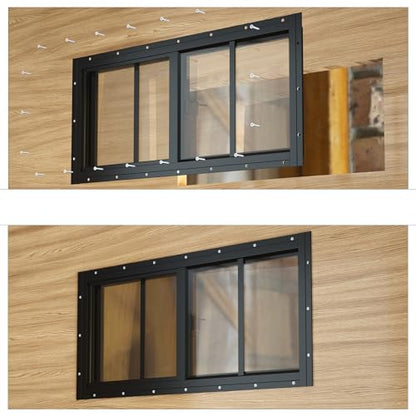 Yuzzy Shed Windows 2 Pack, 10"x23" Sliding Windows Transom Window with Tempered Glass and Removable Fiberglass Screen for Shed, Chicken Coop, Playhouse, Household, Garage, Barns (Black) - color: Black, size: 10"x23"