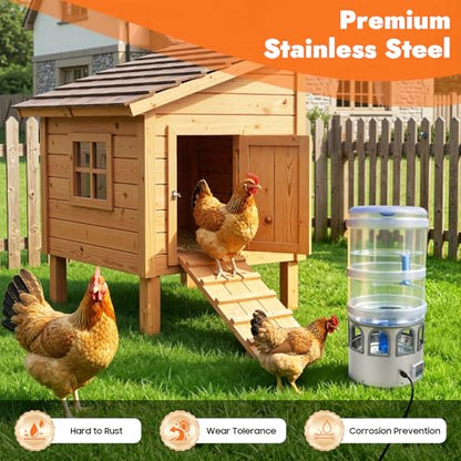 Poultry Chicken Water Heater, 80W Heated Chicken Waterer 5 Gallon with 32 °F-122°F Temperature Adjustable, 9 Drinking Windows & LED Display Screen, Poultry Water Deicer for Winter