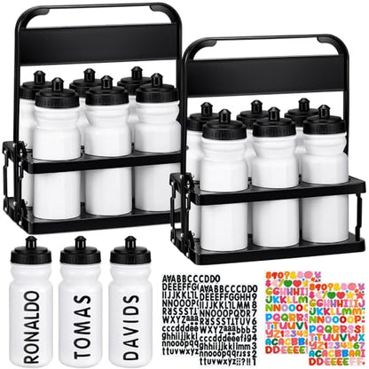Suclain Squeeze Water Bottles with Carrier, 14 Pcs, White - color: White