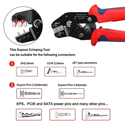 Yangoutool JST Crimper: AWG28-20 (0.08-0.5mm²), Compatible with XH 2.54, 3.96, PH2.0, PX, SM, SH, Molex, Dupont Connectors Model SN02BM - style: SN-02BM